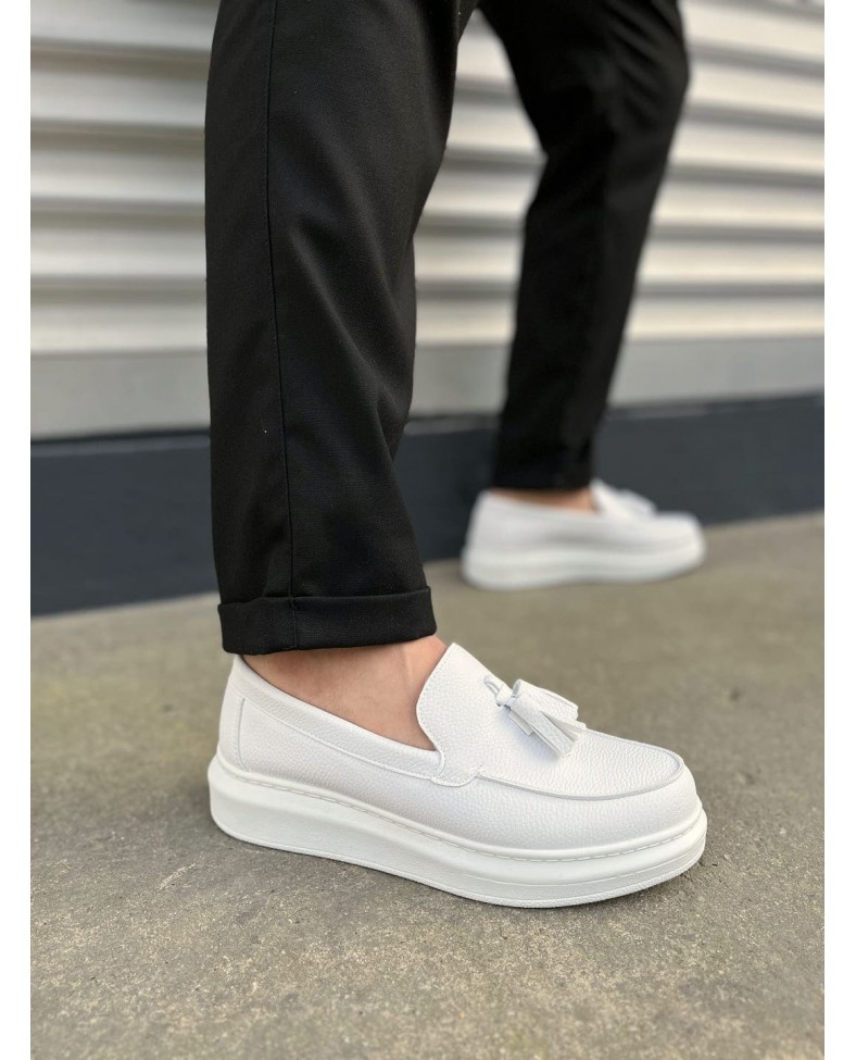 JY154 Blaze Bağcıksız Püsküllü Cilt Erkek Günlük Spor Klasik Ayakkabı CBT - Beyaz Somersan Giyim | Kadın, Erkek ve Çocuk Moda