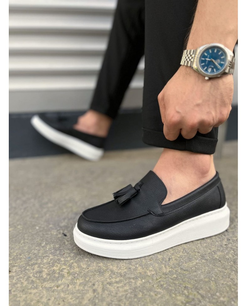 JY154 Blaze Bağcıksız Püsküllü Cilt Erkek Günlük Spor Klasik Ayakkabı CBT - Siyah Somersan Giyim | Kadın, Erkek ve Çocuk Moda