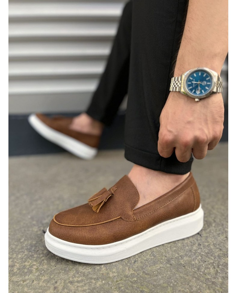 JY154 Blaze Bağcıksız Püsküllü Cilt Erkek Günlük Spor Klasik Ayakkabı CBT - Taba Somersan Giyim | Kadın, Erkek ve Çocuk Moda