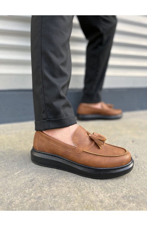 JY154 Blaze Bağcıksız Püsküllü Cilt Erkek Günlük Spor Klasik Ayakkabı CST - Taba