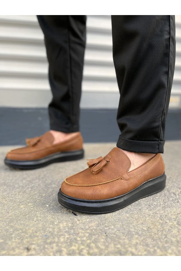 JY154 Blaze Bağcıksız Püsküllü Cilt Erkek Günlük Spor Klasik Ayakkabı CST - Taba