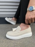JY154 Blaze Bağcıksız Püsküllü Keten Erkek Günlük Spor Klasik Ayakkabı KBT - Beyaz Somersan Giyim | Kadın, Erkek ve Çocuk Moda