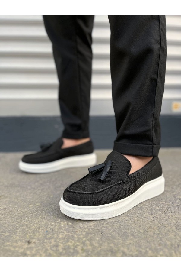 JY154 Blaze Bağcıksız Püsküllü Keten Erkek Günlük Spor Klasik Ayakkabı KBT - Siyah