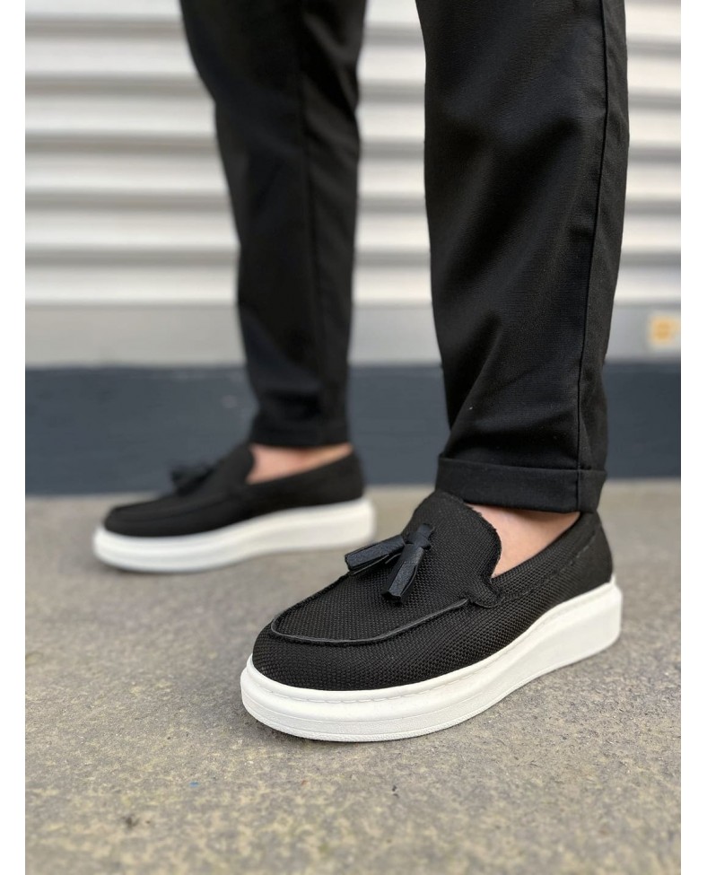 JY154 Blaze Bağcıksız Püsküllü Keten Erkek Günlük Spor Klasik Ayakkabı KBT - Siyah Somersan Giyim | Kadın, Erkek ve Çocuk Moda