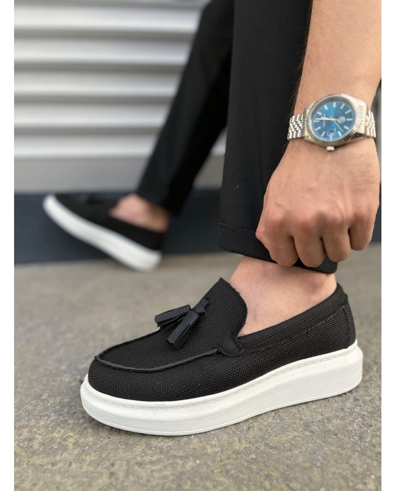 JY154 Blaze Bağcıksız Püsküllü Keten Erkek Günlük Spor Klasik Ayakkabı KBT - Siyah Somersan Giyim | Kadın, Erkek ve Çocuk Moda