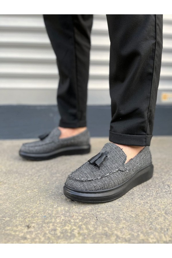 JY154 Blaze Bağcıksız Püsküllü Keten Erkek Günlük Spor Klasik Ayakkabı KST - Gri