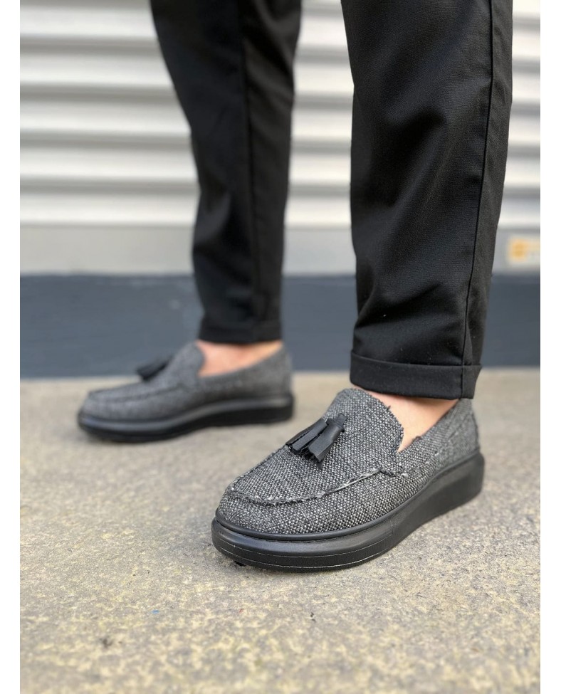 JY154 Blaze Bağcıksız Püsküllü Keten Erkek Günlük Spor Klasik Ayakkabı KST - Gri Somersan Giyim | Kadın, Erkek ve Çocuk Moda