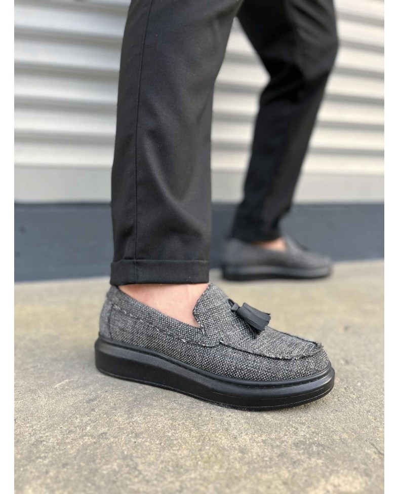 JY154 Blaze Bağcıksız Püsküllü Keten Erkek Günlük Spor Klasik Ayakkabı KST - Gri Somersan Giyim | Kadın, Erkek ve Çocuk Moda