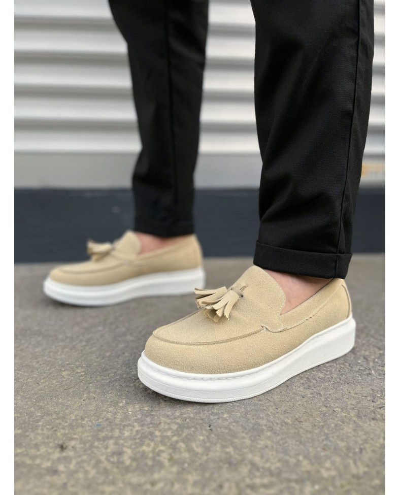 JY154 Blaze Bağcıksız Püsküllü Süet Erkek Günlük Spor Klasik Ayakkabı SBT - Krem Somersan Giyim | Kadın, Erkek ve Çocuk Moda