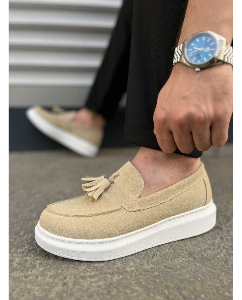 JY154 Blaze Bağcıksız Püsküllü Süet Erkek Günlük Spor Klasik Ayakkabı SBT - Krem Somersan Giyim | Kadın, Erkek ve Çocuk Moda