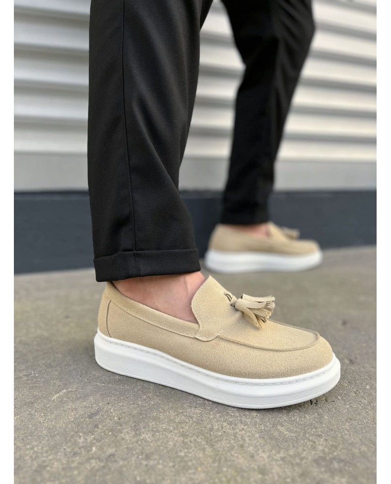 JY154 Blaze Bağcıksız Püsküllü Süet Erkek Günlük Spor Klasik Ayakkabı SBT - Krem Somersan Giyim | Kadın, Erkek ve Çocuk Moda