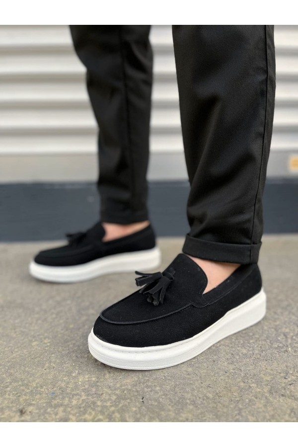 JY154 Blaze Bağcıksız Püsküllü Süet Erkek Günlük Spor Klasik Ayakkabı SBT - Siyah