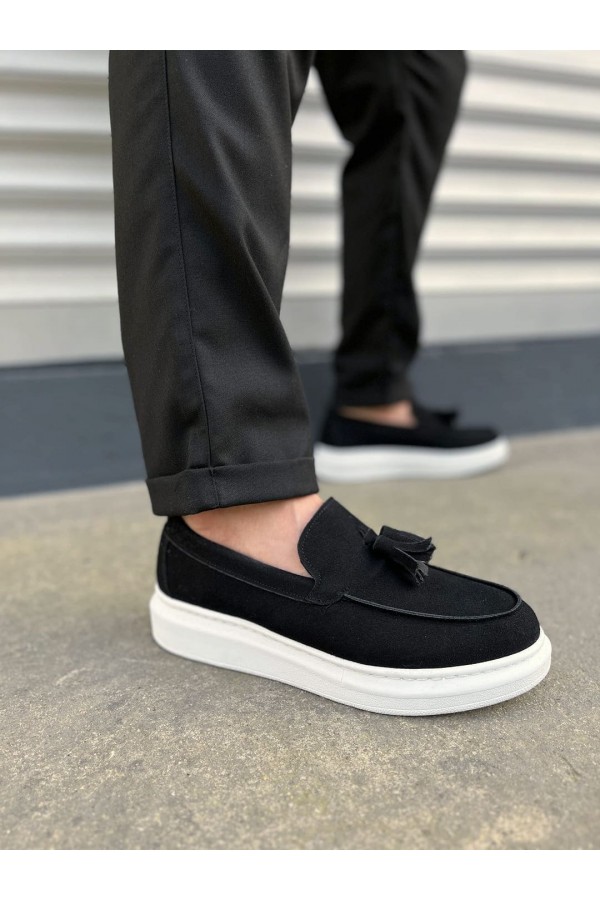JY154 Blaze Bağcıksız Püsküllü Süet Erkek Günlük Spor Klasik Ayakkabı SBT - Siyah