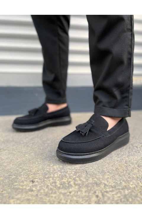 JY154 Blaze Bağcıksız Püsküllü Süet Erkek Günlük Spor Klasik Ayakkabı SST - Siyah