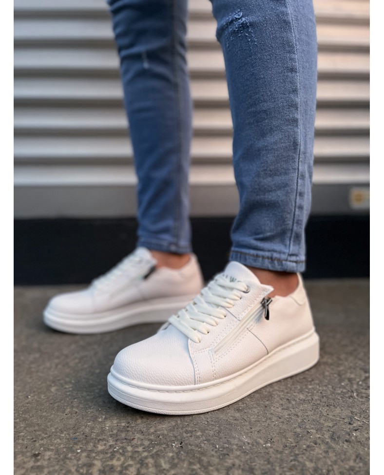 JY155 Warrior Bağcıklı ve Fermuarlı Cilt Erkek Günlük Sneaker Ayakkabı CBT - Beyaz