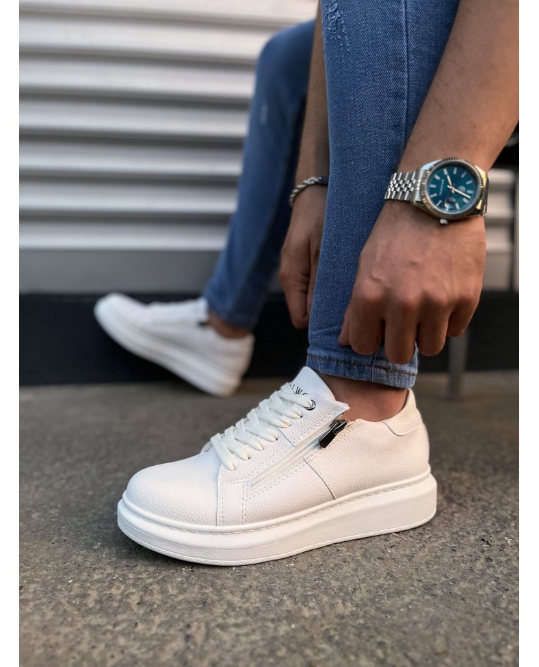JY155 Warrior Bağcıklı ve Fermuarlı Cilt Erkek Günlük Sneaker Ayakkabı CBT - Beyaz