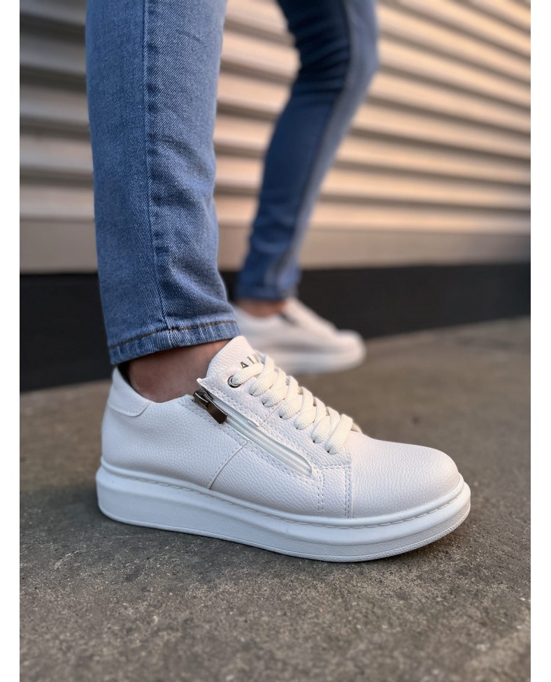 JY155 Warrior Bağcıklı ve Fermuarlı Cilt Erkek Günlük Sneaker Ayakkabı CBT - Beyaz