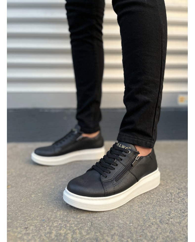 JY155 Warrior Bağcıklı ve Fermuarlı Cilt Erkek Günlük Sneaker Ayakkabı CBT - Siyah