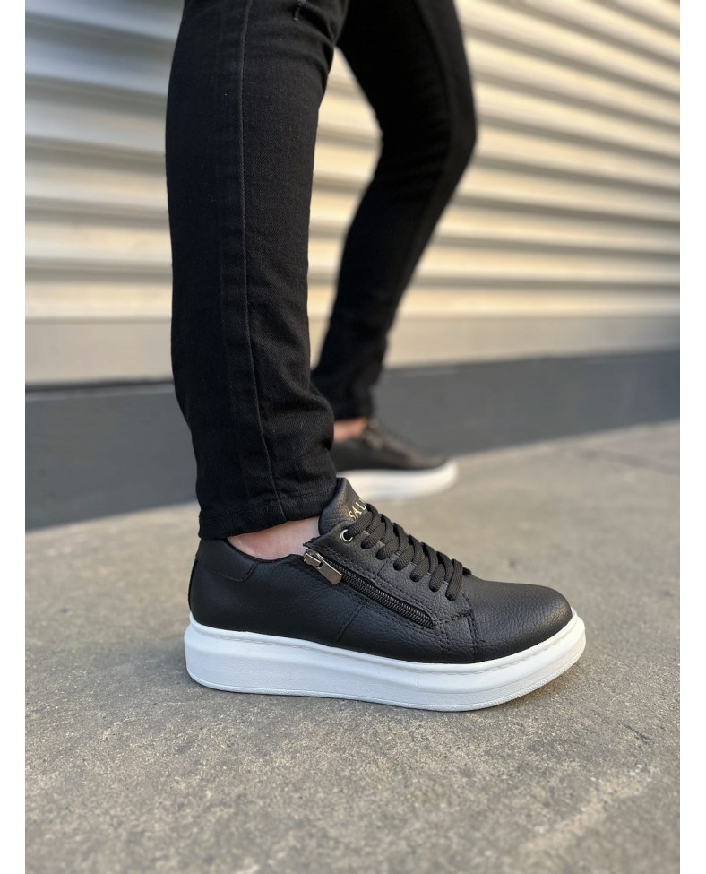 JY155 Warrior Bağcıklı ve Fermuarlı Cilt Erkek Günlük Sneaker Ayakkabı CBT - Siyah