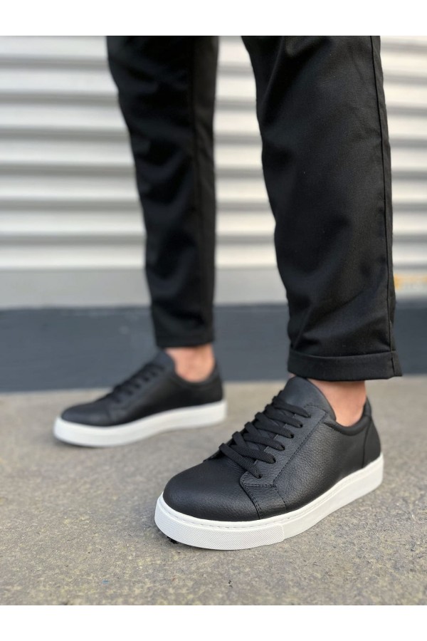 JY165 Elite Bağcıklı Cilt Erkek Günlük Sneaker Ayakkabı CBT - Siyah