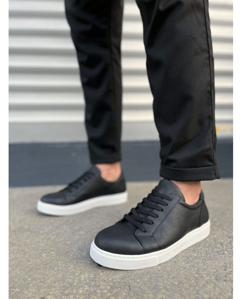 JY165 Elite Bağcıklı Cilt Erkek Günlük Sneaker Ayakkabı CBT - Siyah