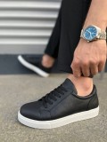 JY165 Elite Bağcıklı Cilt Erkek Günlük Sneaker Ayakkabı CBT - Siyah