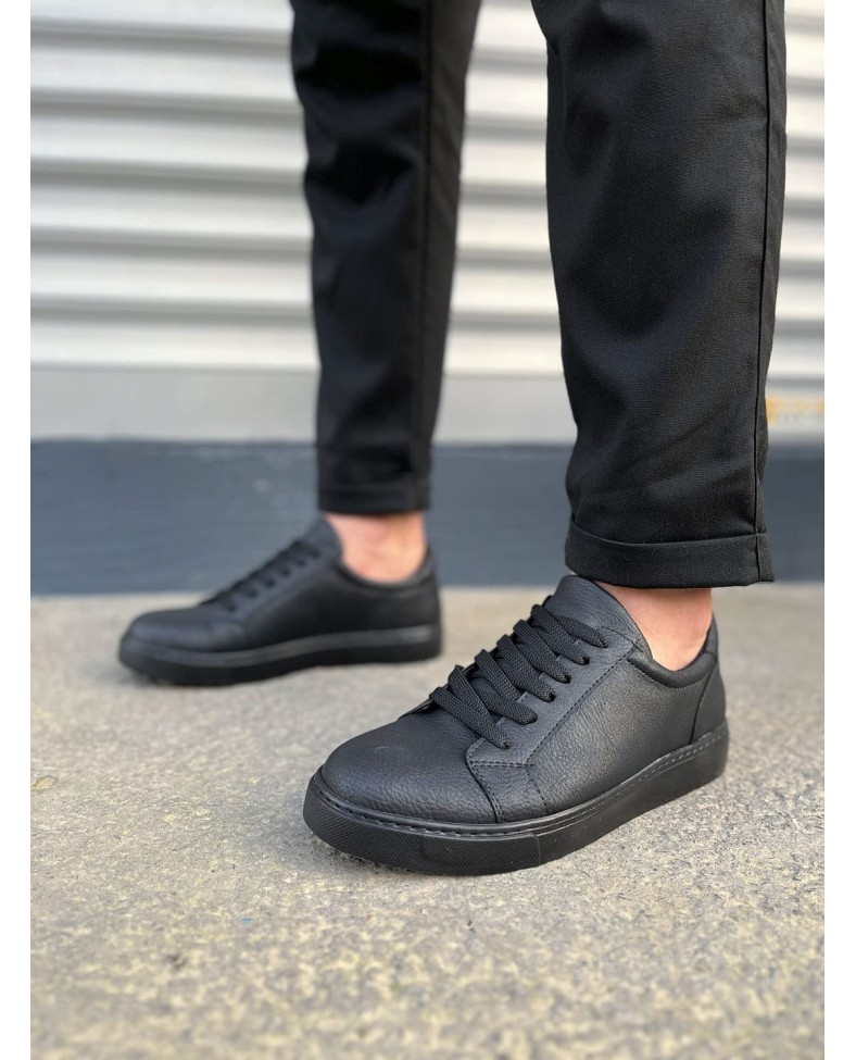 JY165 Elite Bağcıklı Cilt Erkek Günlük Sneaker Ayakkabı CST - Siyah