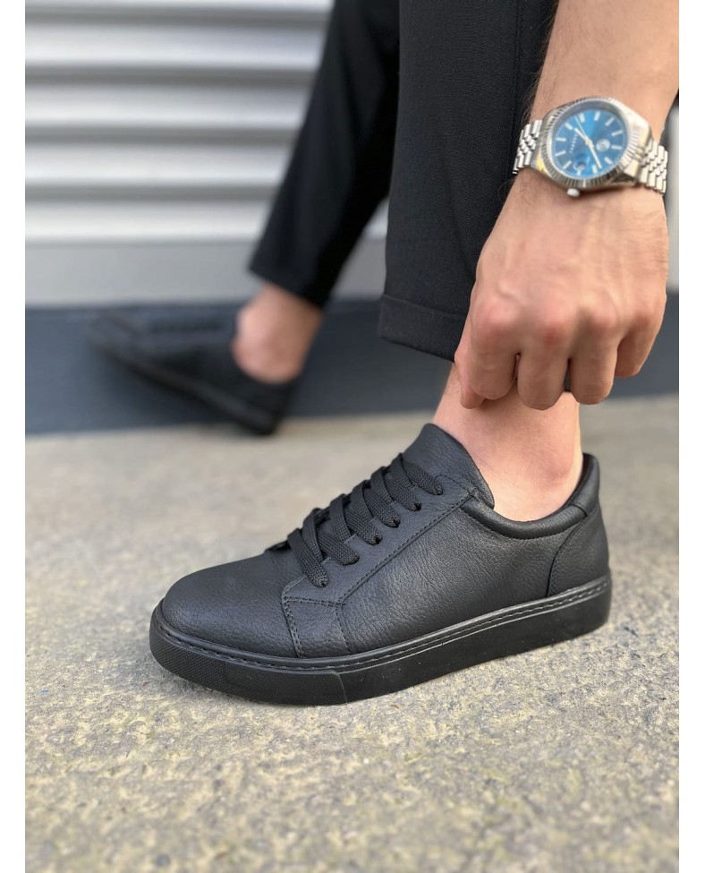 JY165 Elite Bağcıklı Cilt Erkek Günlük Sneaker Ayakkabı CST - Siyah