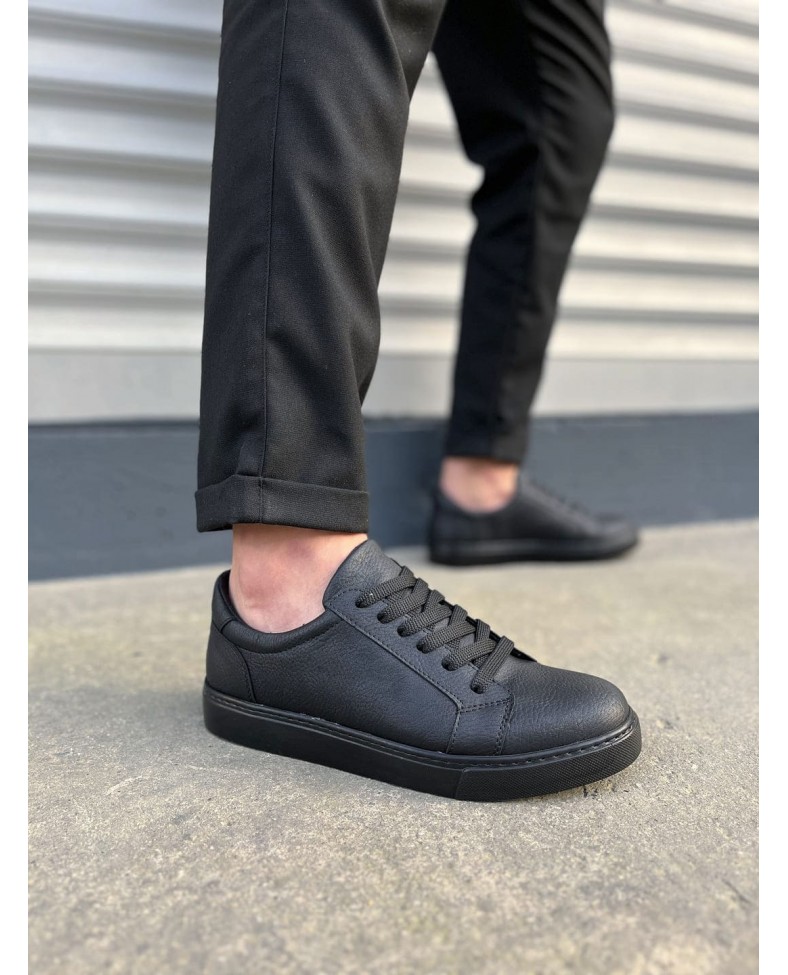 JY165 Elite Bağcıklı Cilt Erkek Günlük Sneaker Ayakkabı CST - Siyah