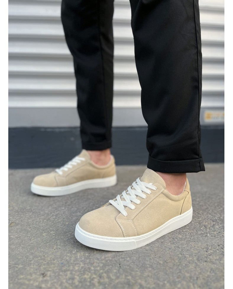 JY165 Elite Bağcıklı Süet Erkek Günlük Sneaker Ayakkabı SBT - Krem