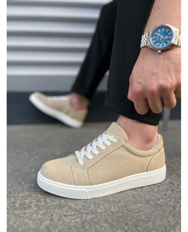 JY165 Elite Bağcıklı Süet Erkek Günlük Sneaker Ayakkabı SBT - Krem