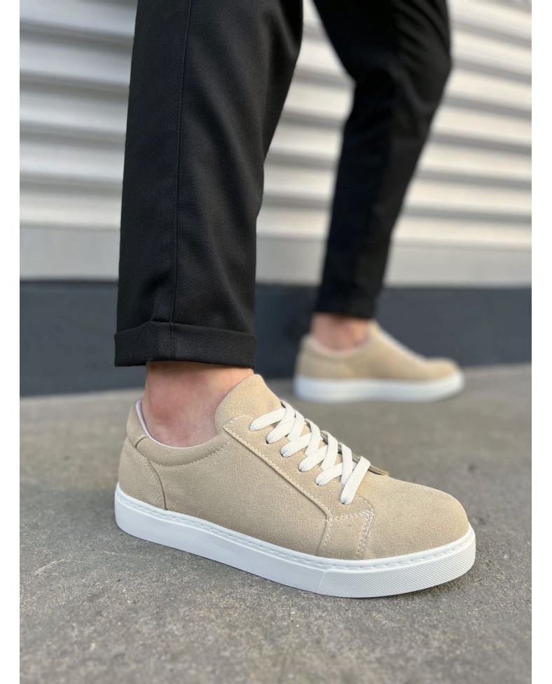JY165 Elite Bağcıklı Süet Erkek Günlük Sneaker Ayakkabı SBT - Krem