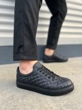 JY166 Prestige Bağcıklı Cilt Kapitone Desenli Erkek Günlük Sneaker Ayakkabı CST - Siyah