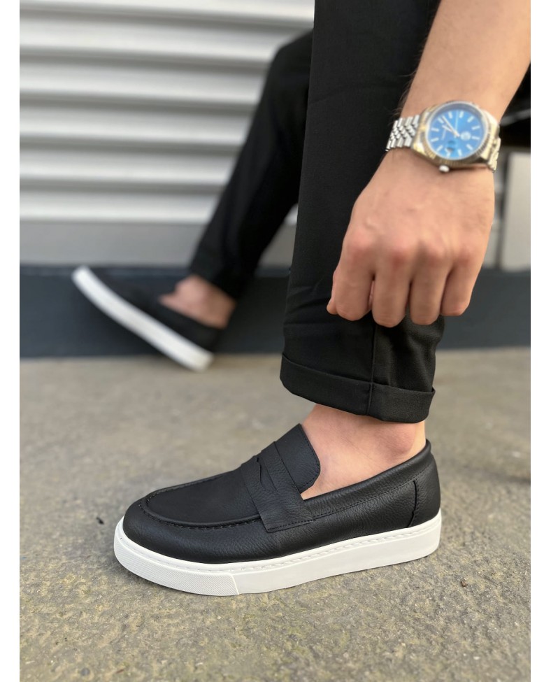 JY180 Estilo X Bağcıksız Cilt Erkek Günlük Spor Klasik Ayakkabı CBT - Siyah Somersan Giyim | Kadın, Erkek ve Çocuk Moda