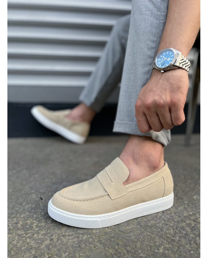 JY180 Estilo X Bağcıksız Süet Erkek Günlük Spor Klasik Ayakkabı SBT - Krem Somersan Giyim | Kadın, Erkek ve Çocuk Moda