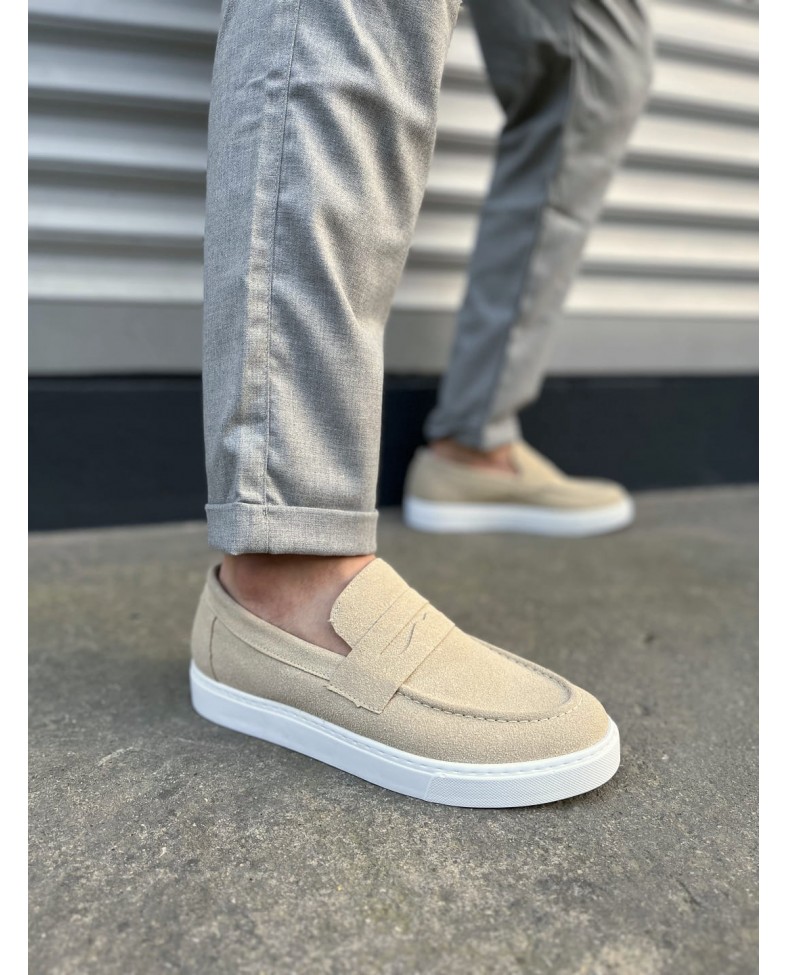 JY180 Estilo X Bağcıksız Süet Erkek Günlük Spor Klasik Ayakkabı SBT - Krem Somersan Giyim | Kadın, Erkek ve Çocuk Moda
