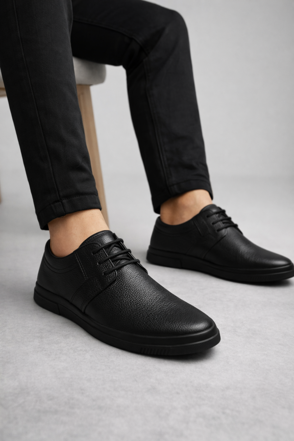 JY1916 Soles Bağcıklı Hakiki Deri Erkek Günlük Klasik Ayakkabı DST - Siyah