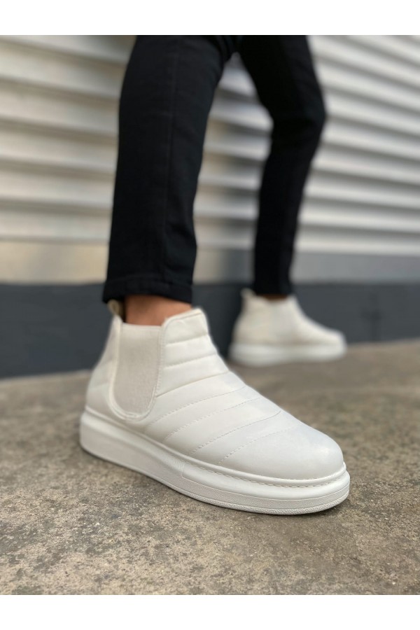 JY205 Boston Bağcıksız Ortopedik Taban Cilt Erkek Spor Bot CBT - Beyaz