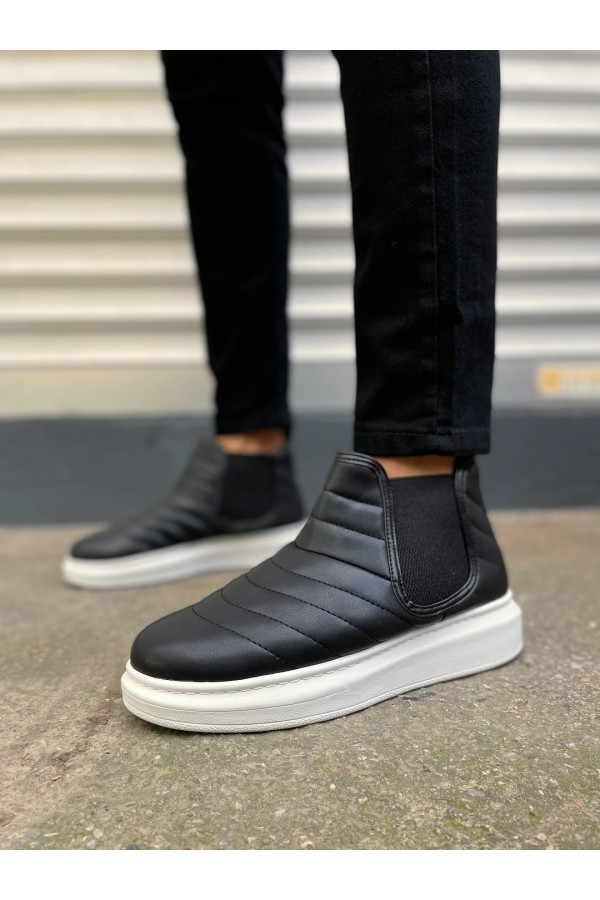 JY205 Boston Bağcıksız Ortopedik Taban Cilt Erkek Spor Bot CBT - Siyah