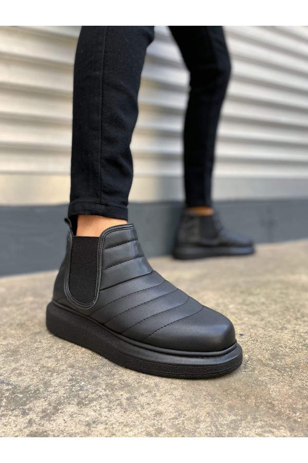 JY205 Boston Bağcıksız Ortopedik Taban Cilt Erkek Spor Bot CST - Siyah