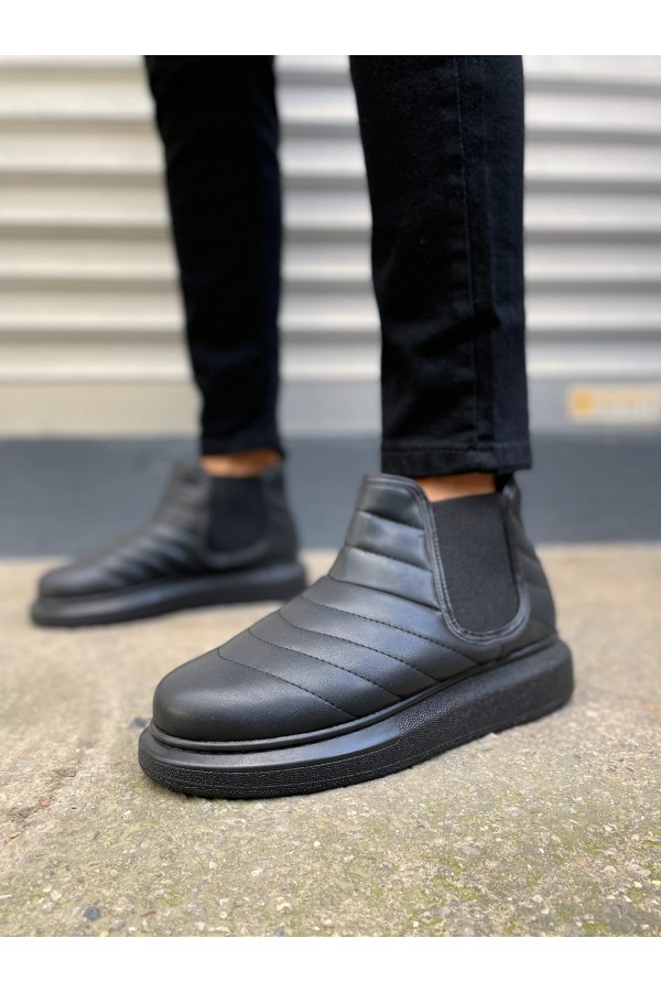 JY205 Boston Bağcıksız Ortopedik Taban Cilt Erkek Spor Bot CST - Siyah