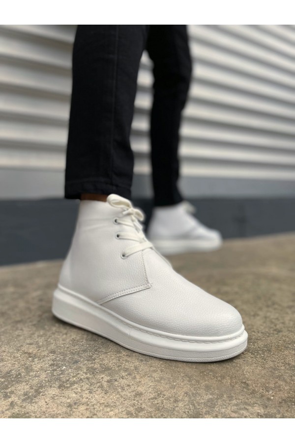 JY207 Oslo Bağcıklı Ortopedik Taban Cilt Erkek Spor Bot CBT - Beyaz