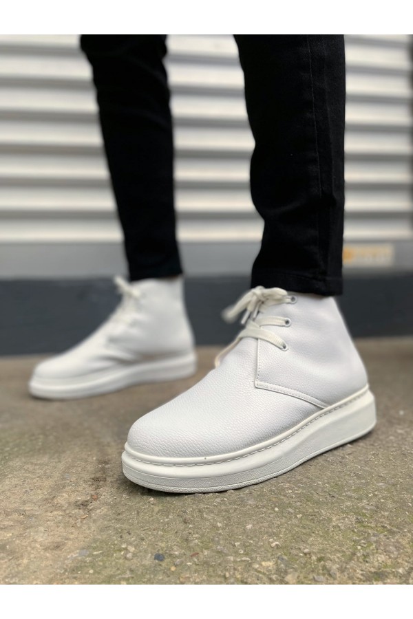 JY207 Oslo Bağcıklı Ortopedik Taban Cilt Erkek Spor Bot CBT - Beyaz