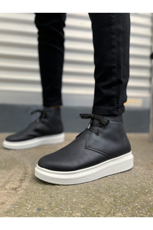 JY207 Oslo Bağcıklı Ortopedik Taban Cilt Erkek Spor Bot CBT - Siyah