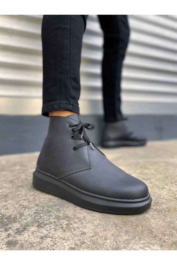 JY207 Oslo Bağcıklı Ortopedik Taban Cilt Erkek Spor Bot CST - Siyah