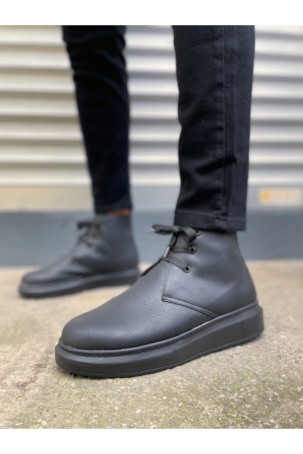 JY207 Oslo Bağcıklı Ortopedik Taban Cilt Erkek Spor Bot CST - Siyah