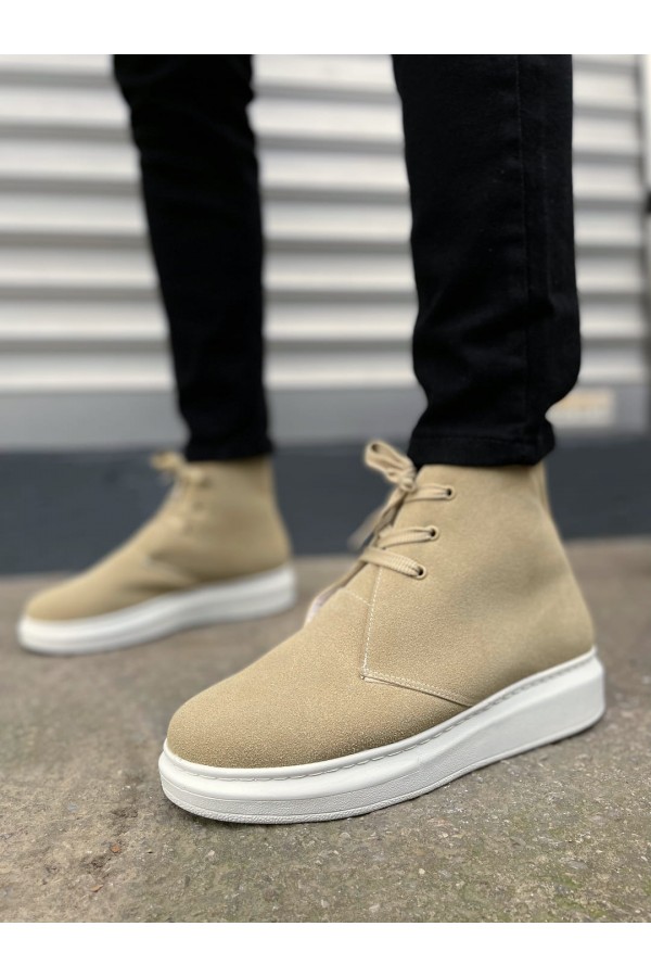 JY207 Oslo Bağcıklı Ortopedik Taban Süet Erkek Spor Bot SBT - Krem