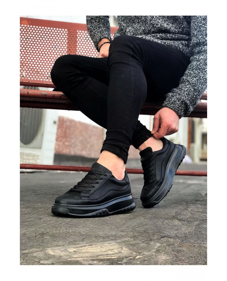 JY507 Alone Bağcıklı Cilt Erkek Günlük Sneaker Ayakkabı CST Siyah