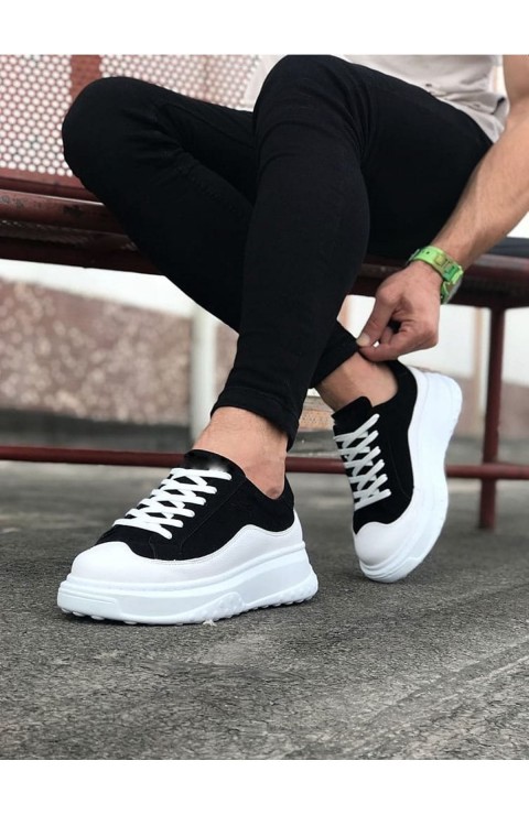 JY507 Alone Bağcıklı Süet Cilt Erkek Günlük Sneaker Ayakkabı SCBT Siyah/Beyaz