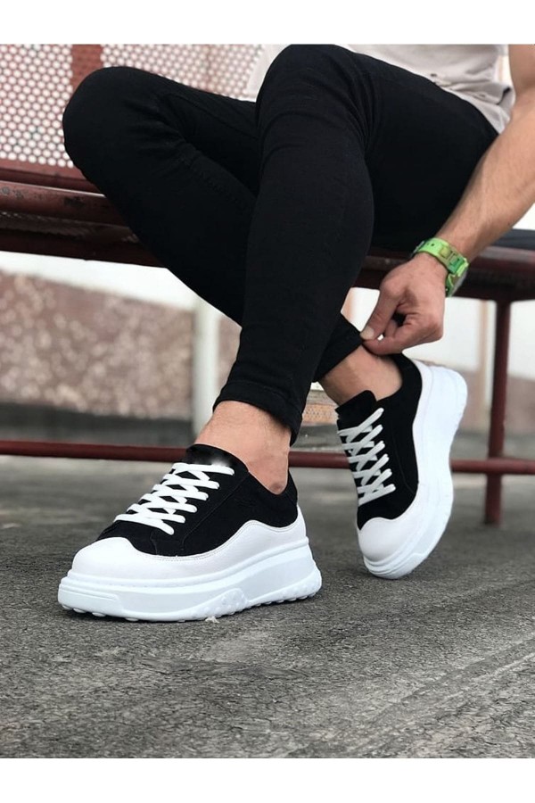 JY507 Alone Bağcıklı Süet Cilt Erkek Günlük Sneaker Ayakkabı SCBT Siyah/Beyaz
